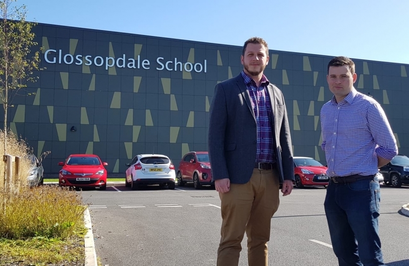 Cllr Alex Dale and Robert Largan MP at Glossopdale School