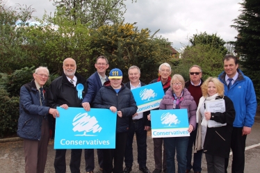 Cllr Robert Parkinson, Maggie Throup MP and others with Paul Maynard MP Under Sec. of State campaigning for hardworking candidate Gary Hickton in Petersham