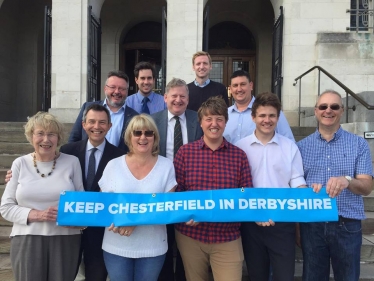 Local Conservative activists with Cllr Barry Lewis, celebrating a successful campaign to keep Chesterfield in Derbyshire.